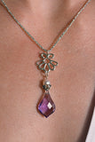 Pale Amethyst And Pearl On Arabesque Pendant In Sterling Silver