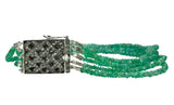 Emerald Rondelle Bracelet With Diamond And Silver Clasp