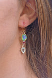 Ethiopian Opal Earrings With Rhodolite Garnet And Swiss Blue Topaz