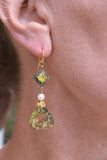 Lemon Quartz with Diamonds and Sapphire Earrings