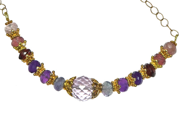 Gemstone Necklace In Purple Tones With Gold Vermeil
