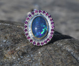 Opal And Rhodolite Garnet Ring In 22k Yellow Gold And Sterling Silver