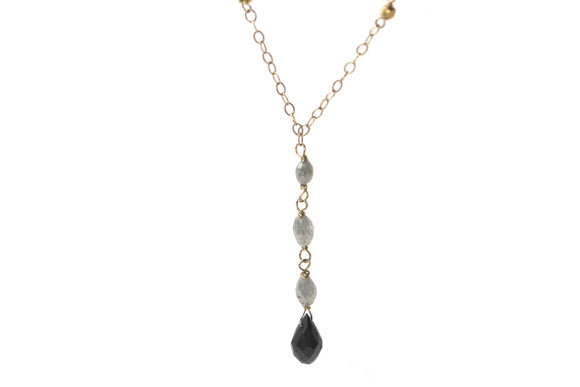 Black And Grey Diamond Briolettes On 14k Gold Chain With 22k Gold Beads