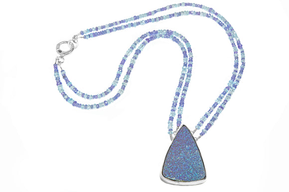 Titanium Druzy with Tanzanite and Blue Topaz Necklace