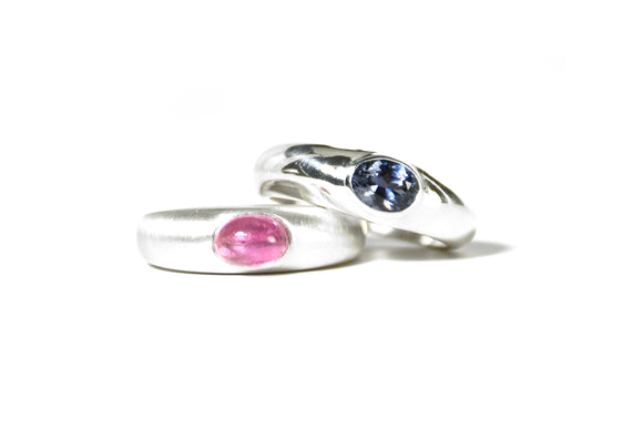 Silver Dome Ring With Tourmaline or Spinel