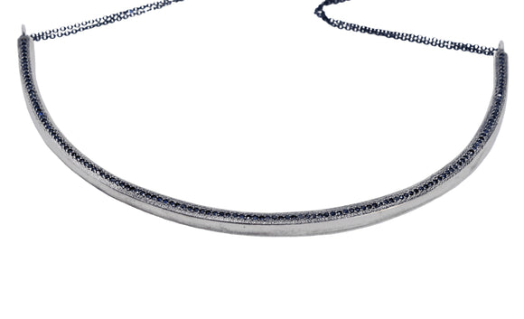 Blue Sapphires Pave Set In Oxidized Silver Neck Ring